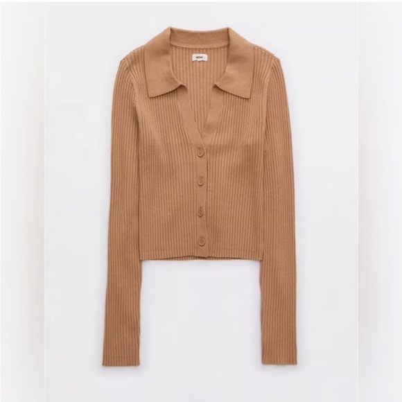 Aerie Gotta Jet! Brown Polo Sweater Size M - Picture 2 of 6